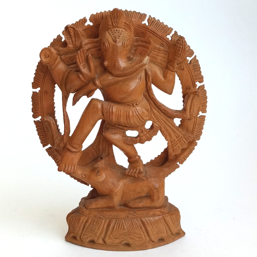 Vintage Antique Hand Carved Art Decor Wooden Ganesh (Sandalwood) 6 1/2” Tall